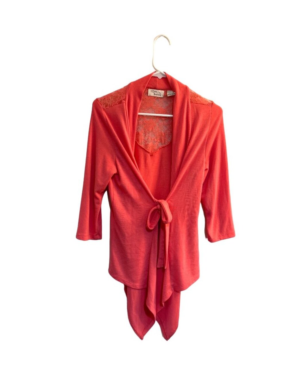assymetrical pink coral wrap cardigan lace back size s cottage feminine